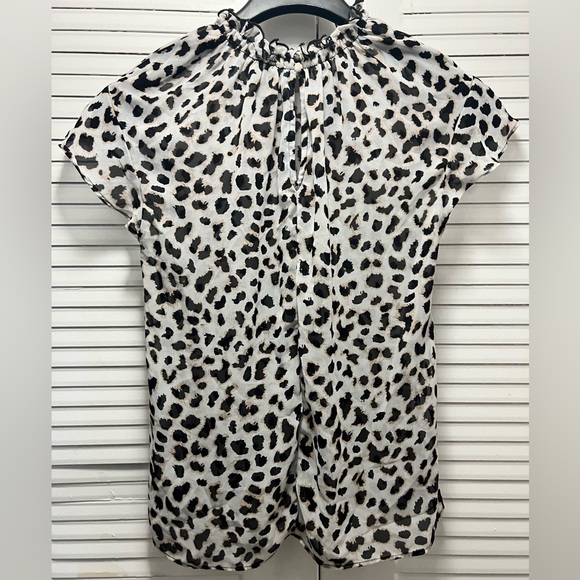 EXPRESS Leopard Print Flutter Sleeve Mock Neck Sheer Blouse in Size Medium - Picture 2 of 4